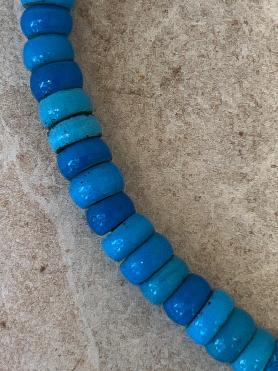 Rare Collier Pate De Verre Bleu Ethnie Lashi , Province Shan , Birmanie-photo-4
