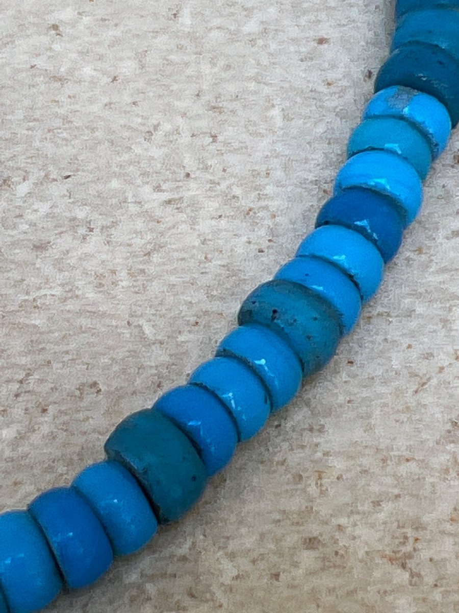 Rare Collier Pate De Verre Bleu Ethnie Lashi , Province Shan , Birmanie-photo-3
