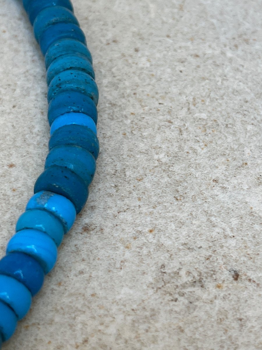 Rare Collier Pate De Verre Bleu Ethnie Lashi , Province Shan , Birmanie-photo-4