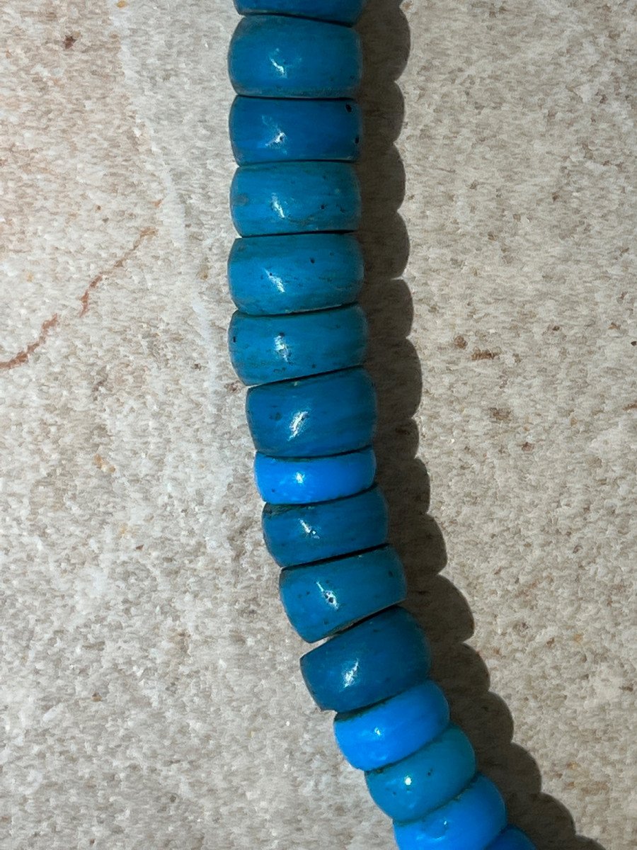 Rare Collier Pate De Verre Bleu Ethnie Lashi , Province Shan , Birmanie-photo-6
