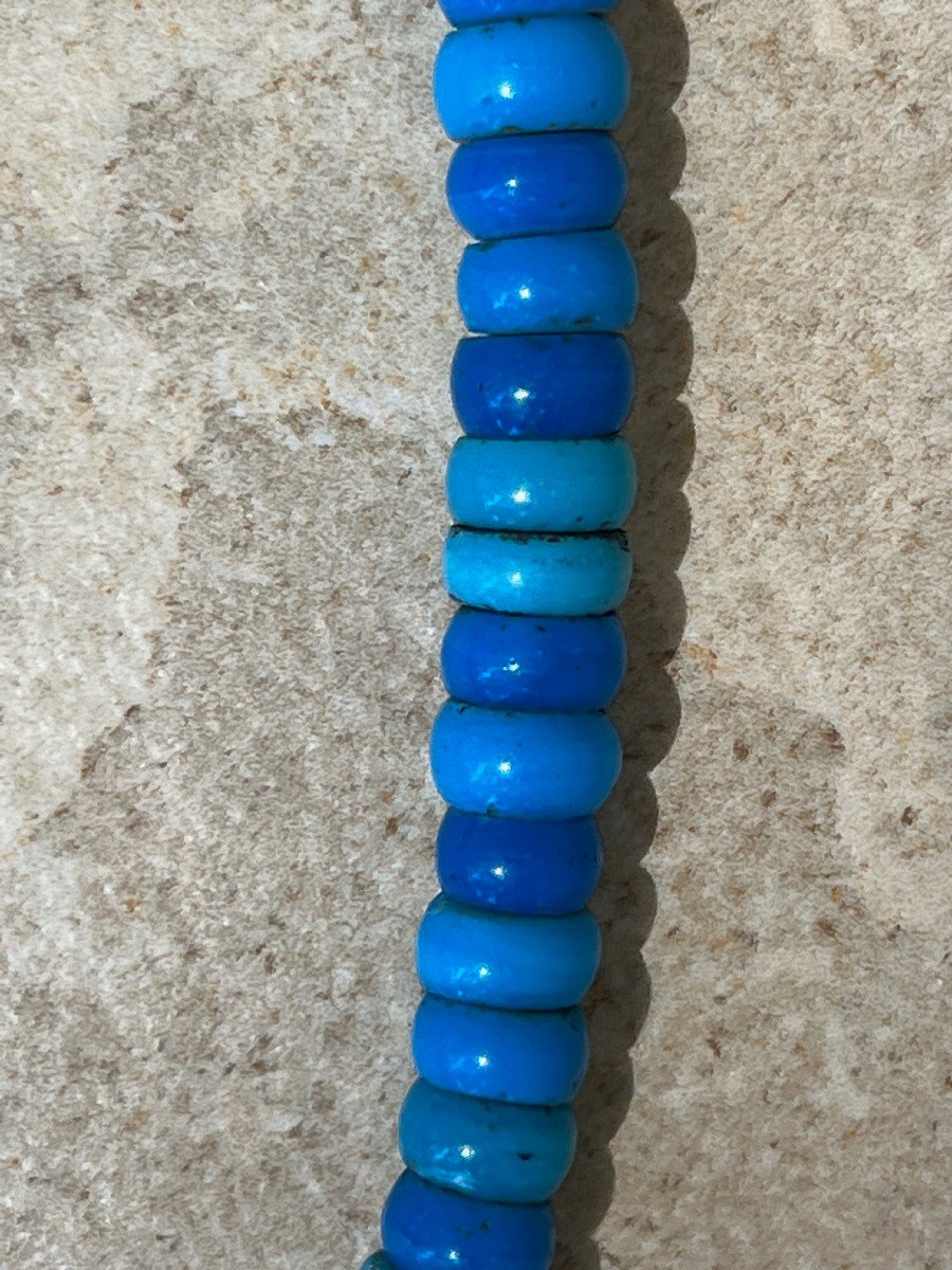 Rare Collier Pate De Verre Bleu Ethnie Lashi , Province Shan , Birmanie-photo-7