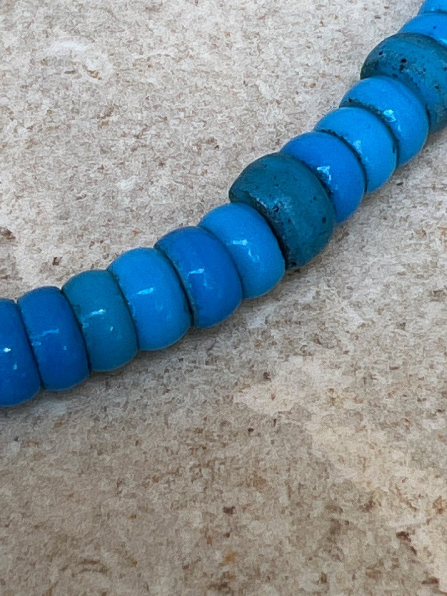Rare Collier Pate De Verre Bleu Ethnie Lashi , Province Shan , Birmanie