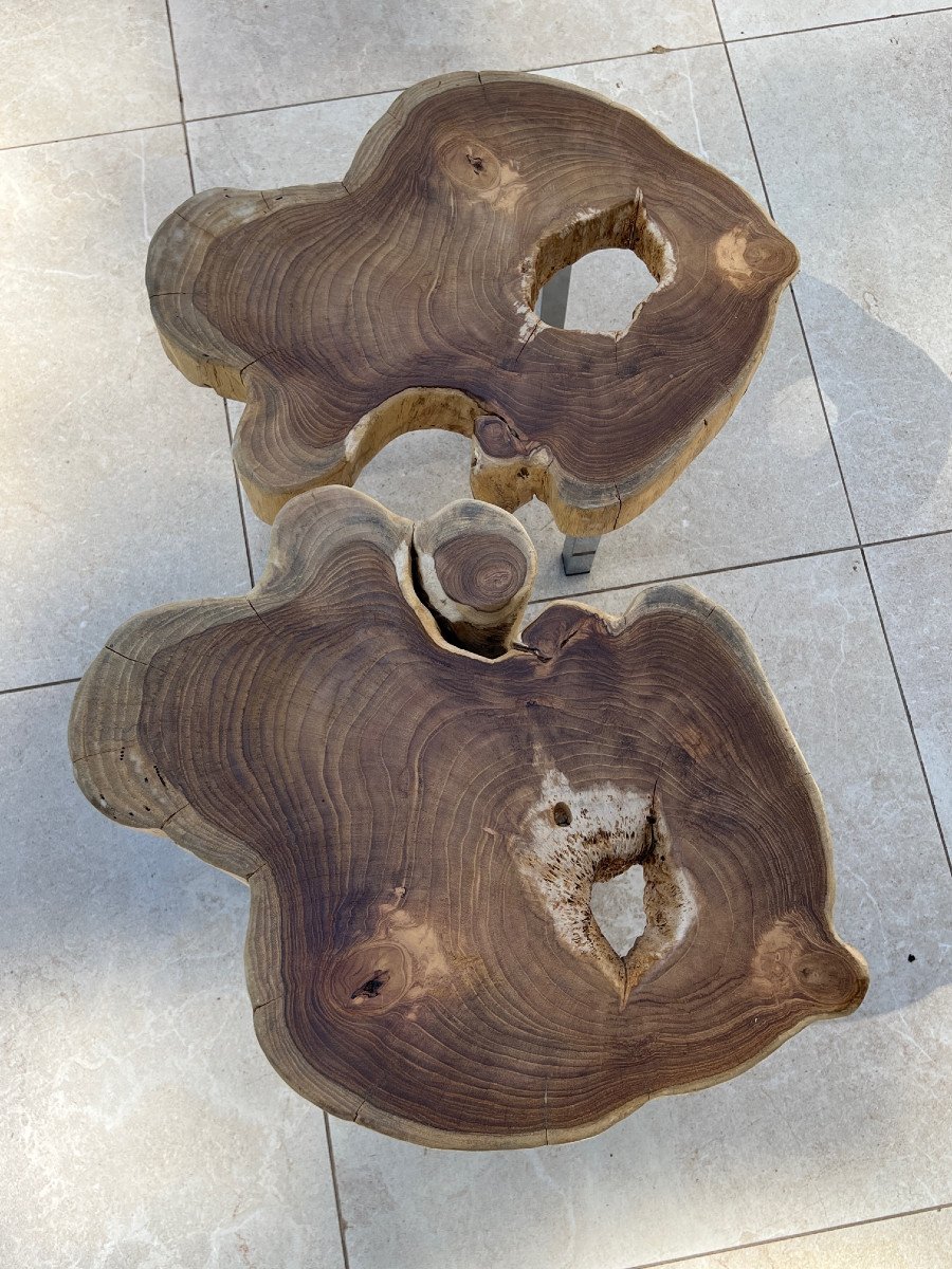 Pair Of Brutalist Side Table, Teak Wood, Burma.-photo-6