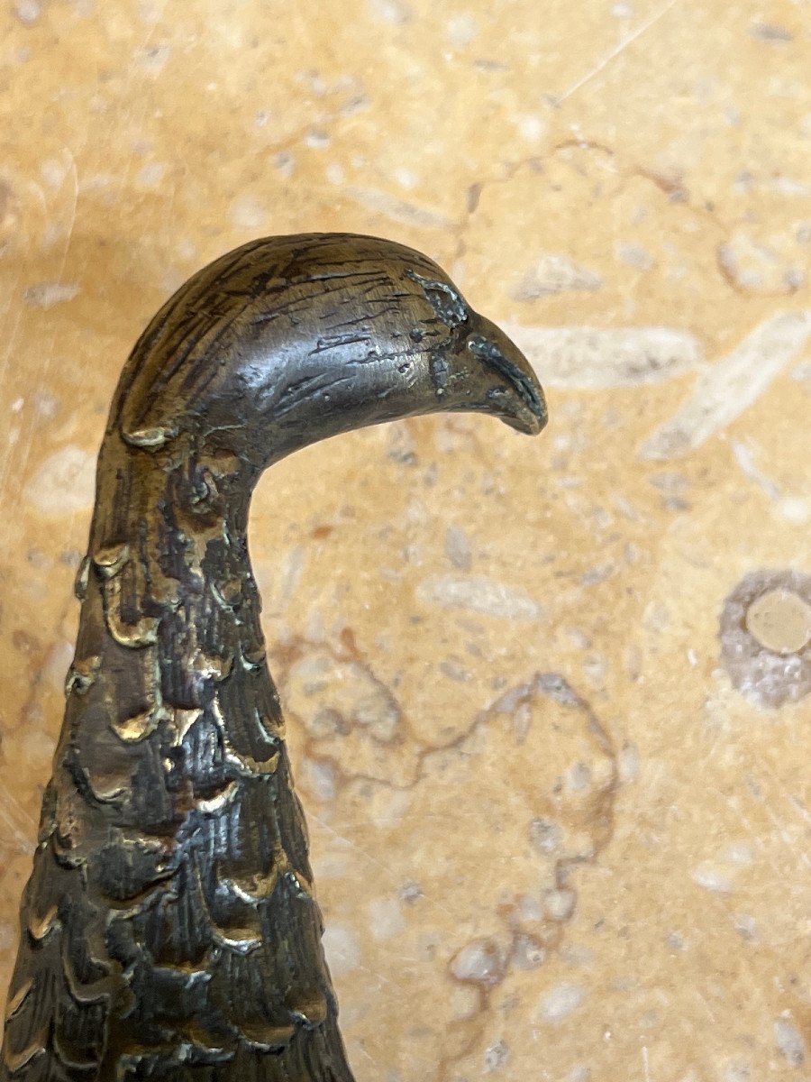 Pair Of Peacock Shaped Handles In Bronze, Mandalay Foundry, XXth Century Burma-photo-1