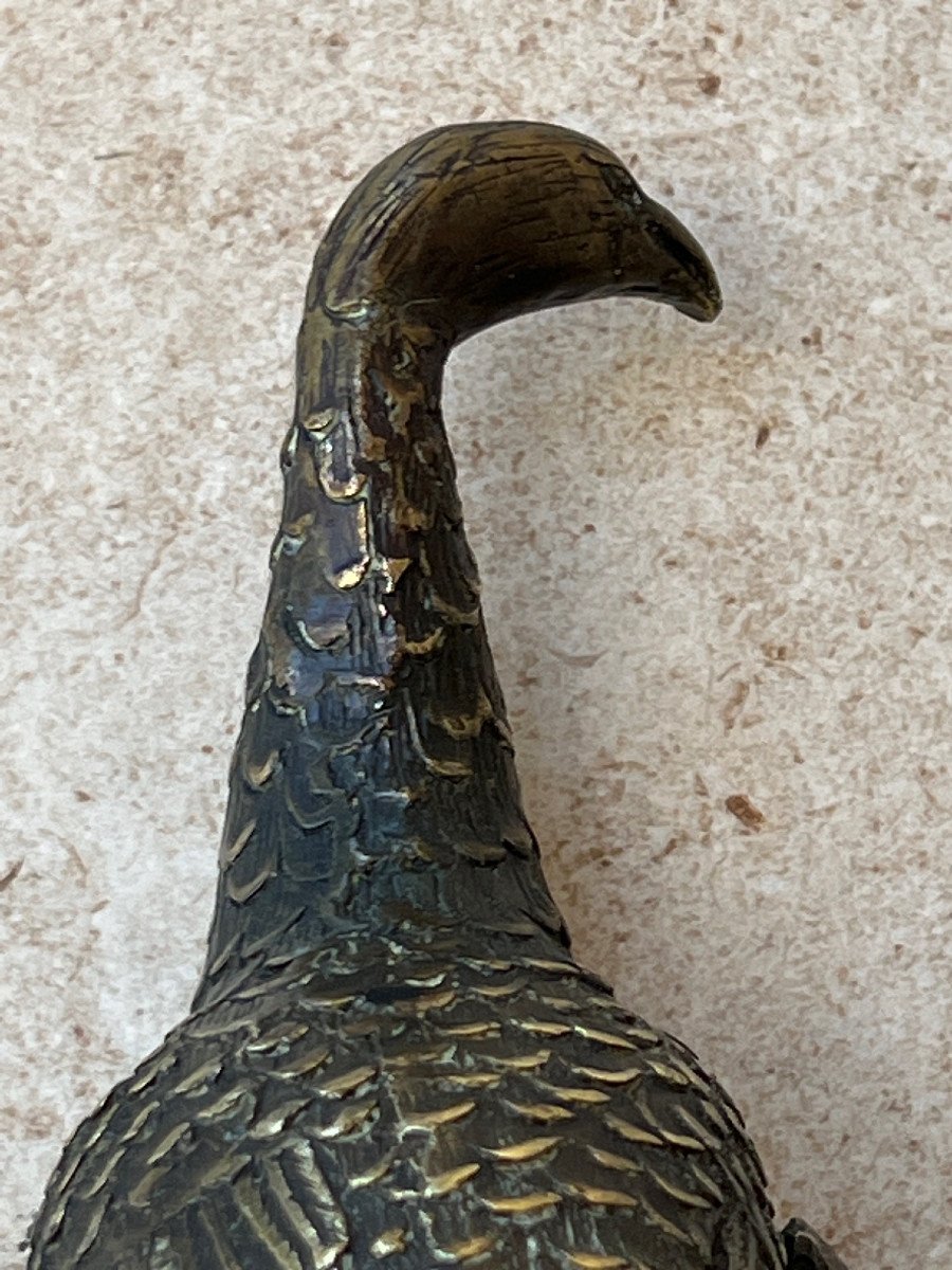 Pair Of Peacock Shaped Handles In Bronze, Mandalay Foundry, XXth Century Burma-photo-6