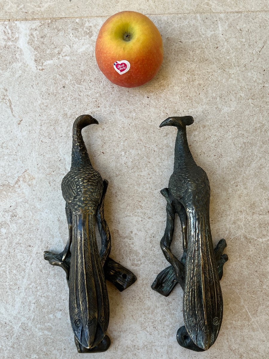 Pair Of Peacock Shaped Handles In Bronze, Mandalay Foundry, XXth Century Burma-photo-8