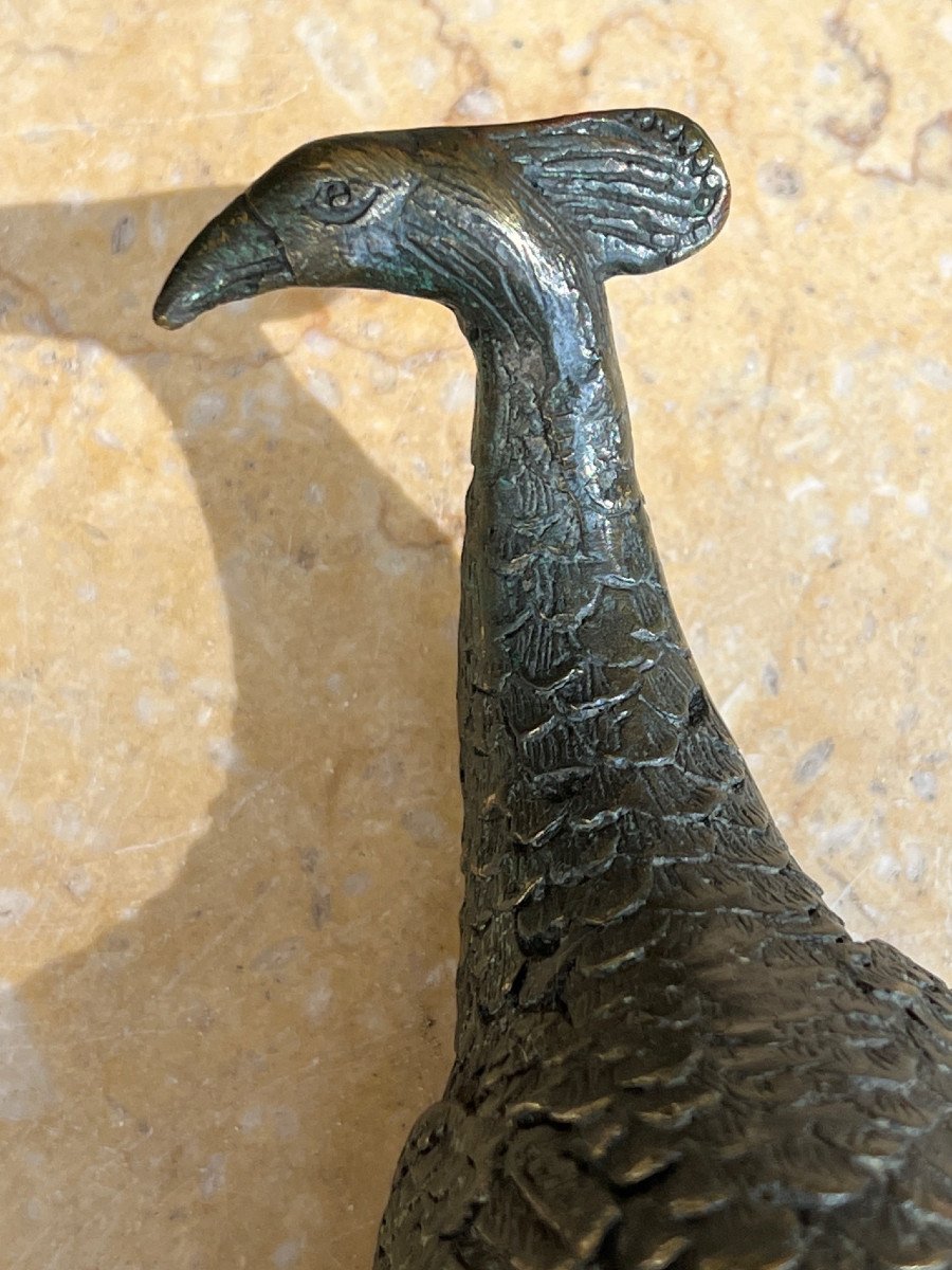 Pair Of Peacock Shaped Handles In Bronze, Mandalay Foundry, XXth Century Burma