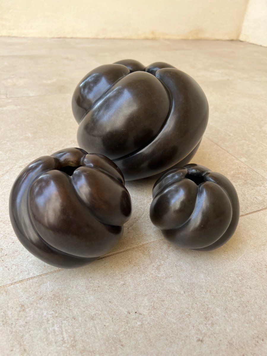 3 Vases En Bronze , Fonderie De Mandalay  Birmanie , XX é Siécle -photo-2