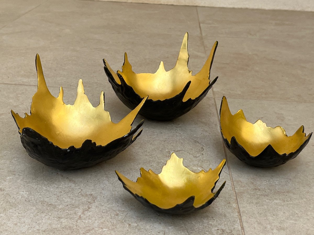 4 Bronze Water Drop Shape With Gold Leaf, Mandalay Foundry, 20th Century-photo-3