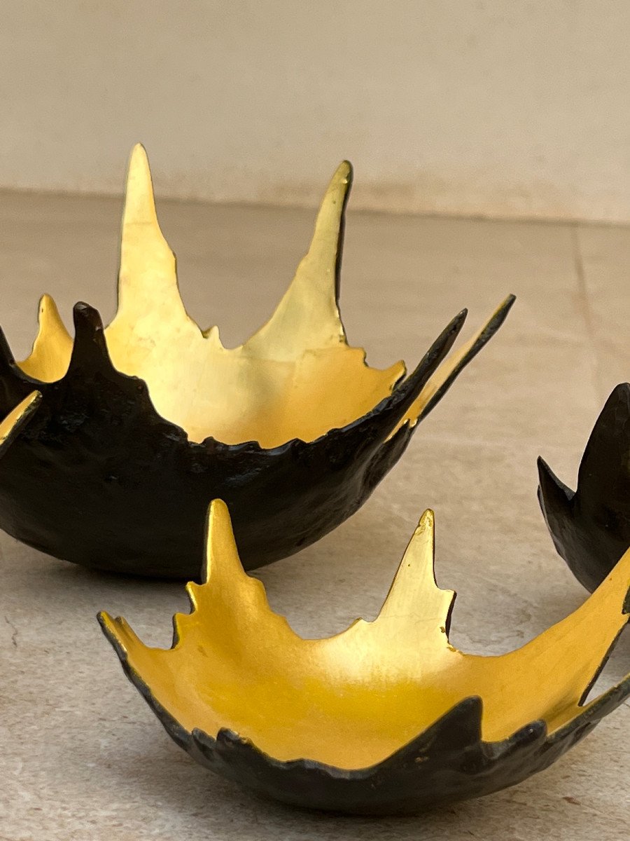 4 Bronze Water Drop Shape With Gold Leaf, Mandalay Foundry, 20th Century-photo-4
