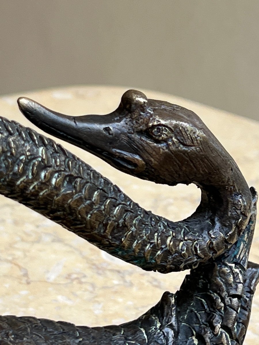 Pair Of Bronze Swan Shaped Handles, Mandalay Foundry, XXth Century Burma-photo-2