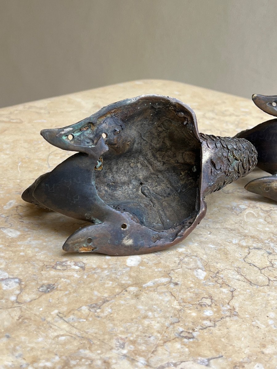 Pair Of Bronze Swan Shaped Handles, Mandalay Foundry, XXth Century Burma-photo-3