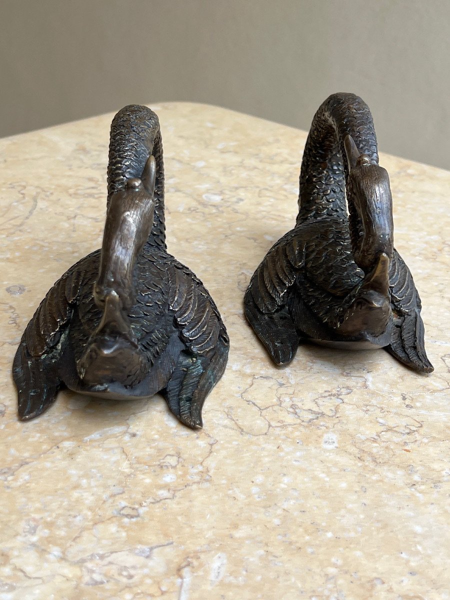 Pair Of Bronze Swan Shaped Handles, Mandalay Foundry, XXth Century Burma-photo-6