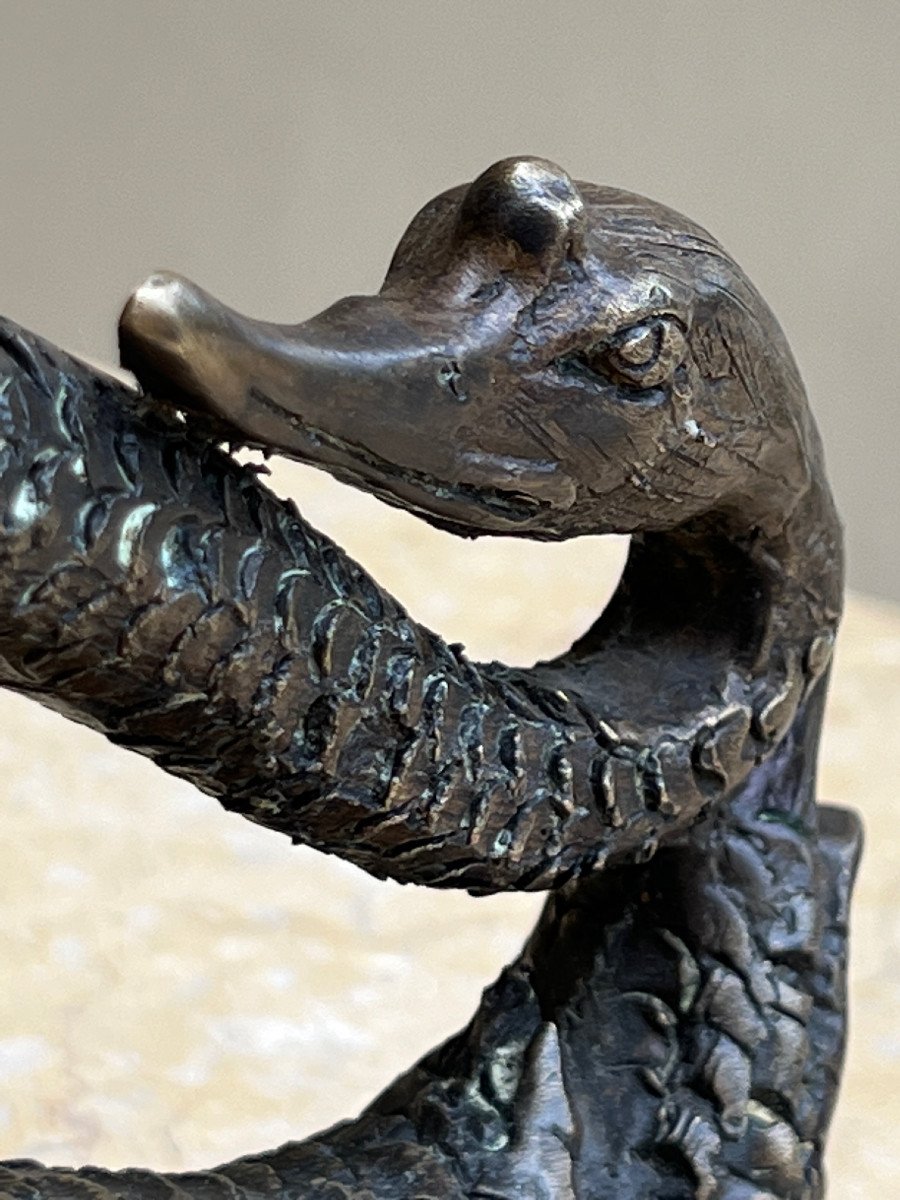 Pair Of Bronze Swan Shaped Handles, Mandalay Foundry, XXth Century Burma