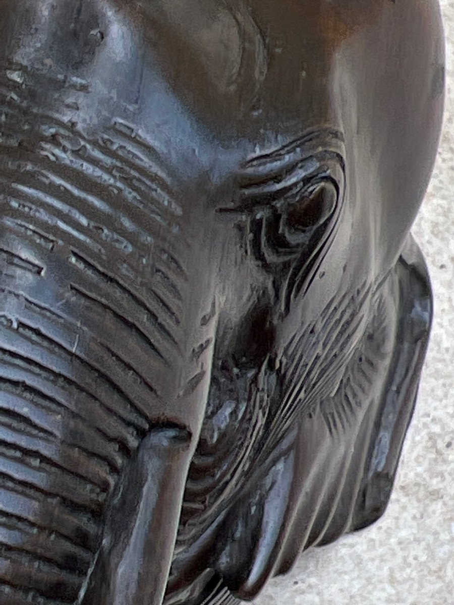 Pair Elephant Head In Bronze Ornament Burmese Temple Door, Mandalay Foundry, XXth Century