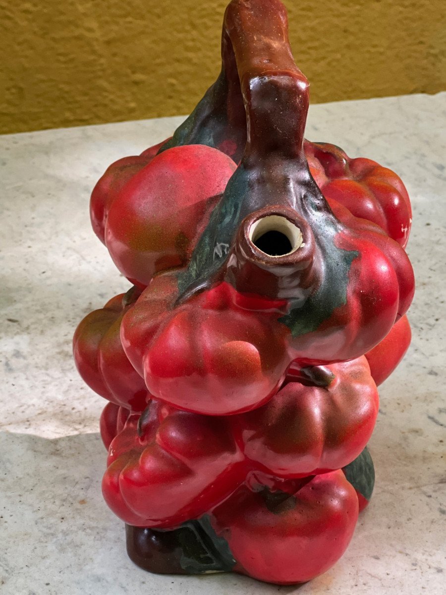 Summer Collection Rare Carafe Barbotine A Décor De Tomate  Coeur De Boeuf  Circa 1970 France-photo-3