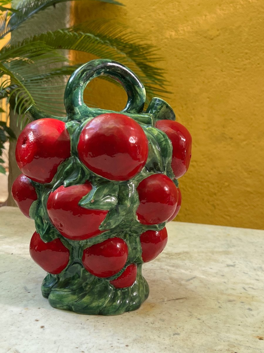Summer Collection Rare Barbotine Decanter With Blood Orange Decor Circa 1965 France-photo-4