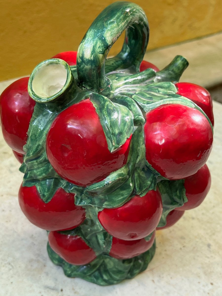 Summer Collection Rare Barbotine Decanter With Blood Orange Decor Circa 1965 France-photo-2