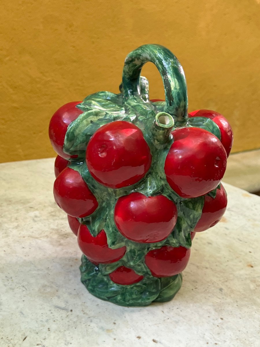 Summer Collection Rare Barbotine Decanter With Blood Orange Decor Circa 1965 France-photo-4