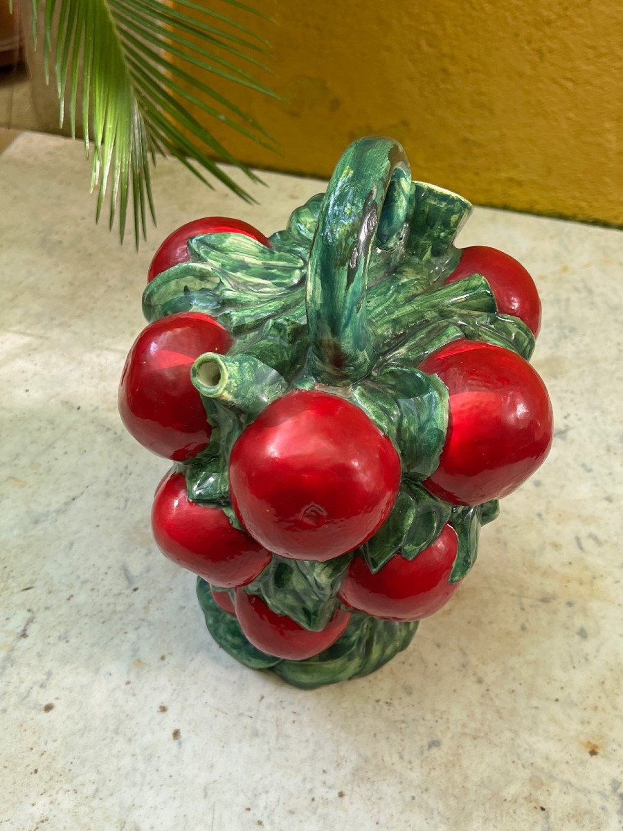Summer Collection Rare Barbotine Decanter With Blood Orange Decor Circa 1965 France-photo-5