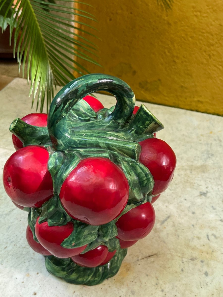 Summer Collection Rare Barbotine Decanter With Blood Orange Decor Circa 1965 France-photo-6