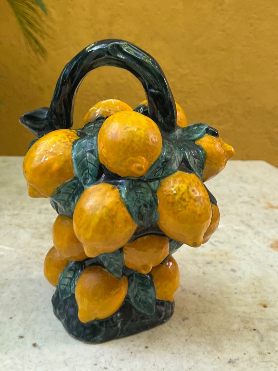 Summer Collection Rare Carafe Barbotine A Décor De Citron  Circa 1960 France-photo-2