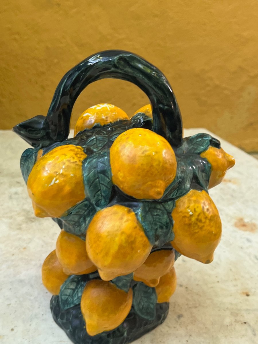Summer Collection Rare Carafe Barbotine A Décor De Citron  Circa 1960 France-photo-1
