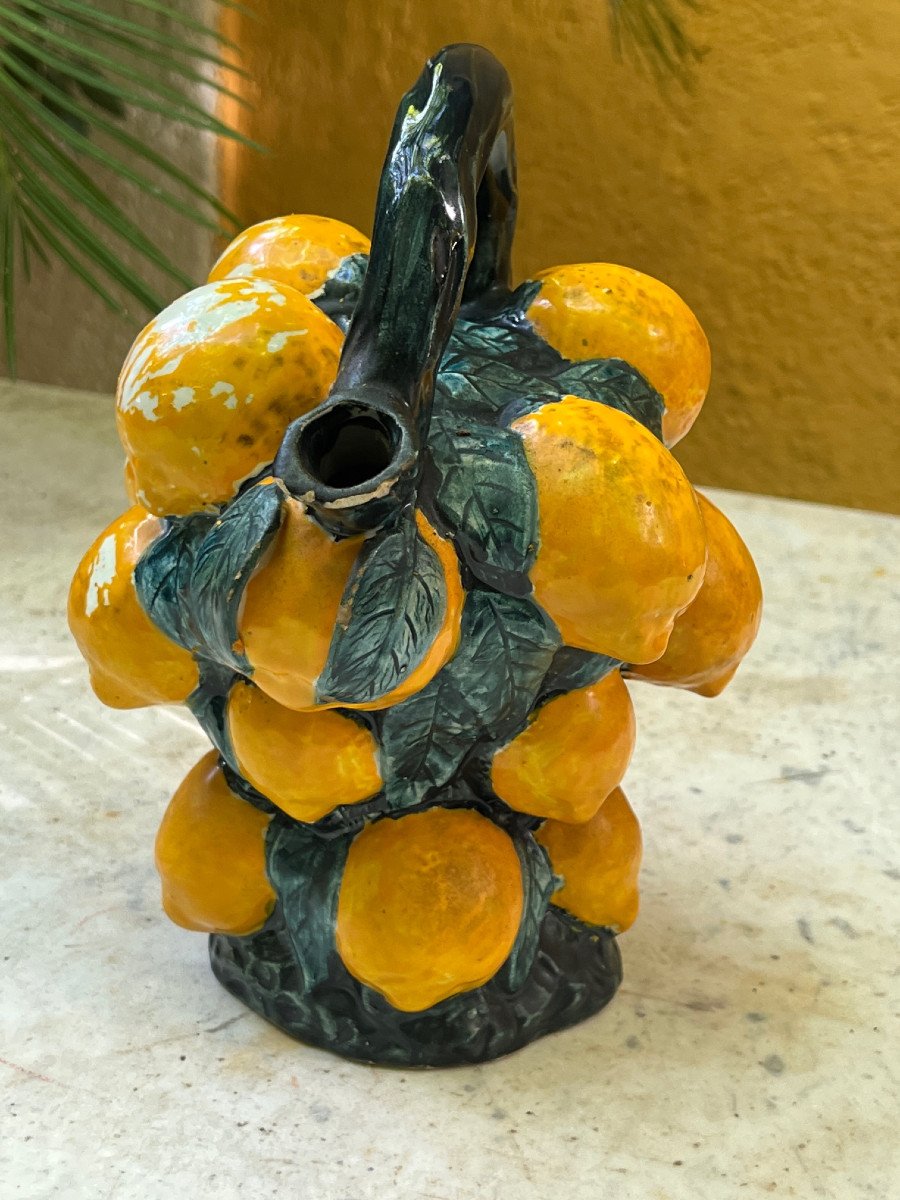Summer Collection Rare Carafe Barbotine A Décor De Citron  Circa 1960 France-photo-6