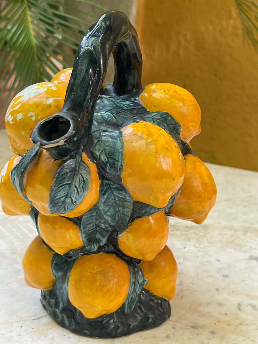 Summer Collection Rare Carafe Barbotine A Décor De Citron  Circa 1960 France-photo-8