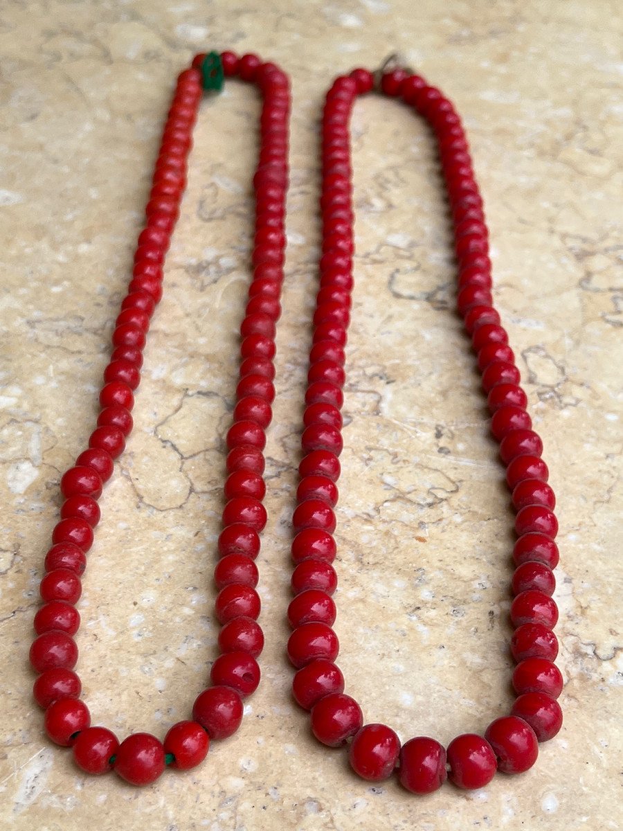 Paire Collier En Pâte De Verre Ethnie Rawang ,nord De l'état De Kachin , Birmanie-photo-4