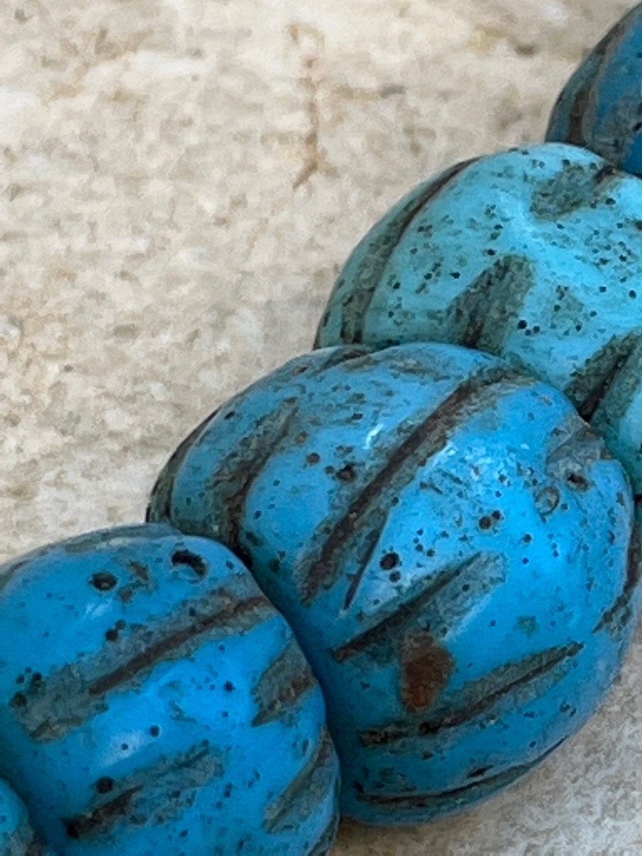 Rare Collier Perles En Pates Verre Bleue Lobées ,mishing Ethnie , Arunachal Pradesh , India-photo-4
