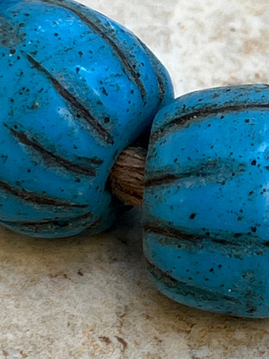 Rare Collier Perles En Pates Verre Bleue Lobées ,mishing Ethnie , Arunachal Pradesh , India-photo-2