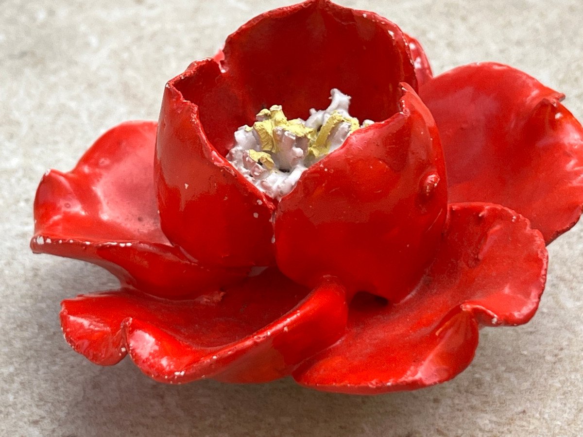 Lot Of 10 Enamelled Ceramic Flowers, France-photo-2