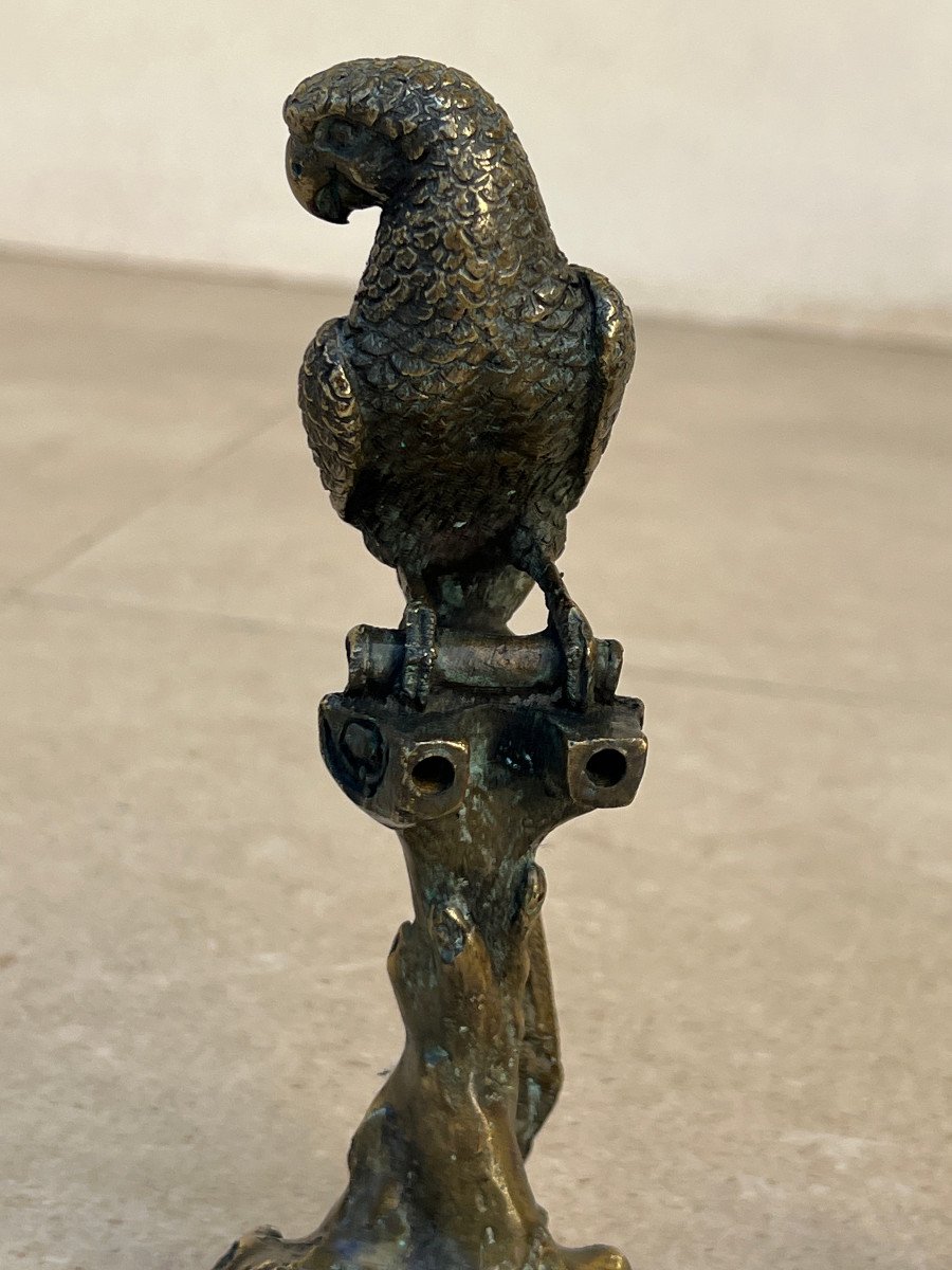 Pair Of Parrot Shaped Handle In Bronze, Mandalay Foundry, XXth Century Burma-photo-2