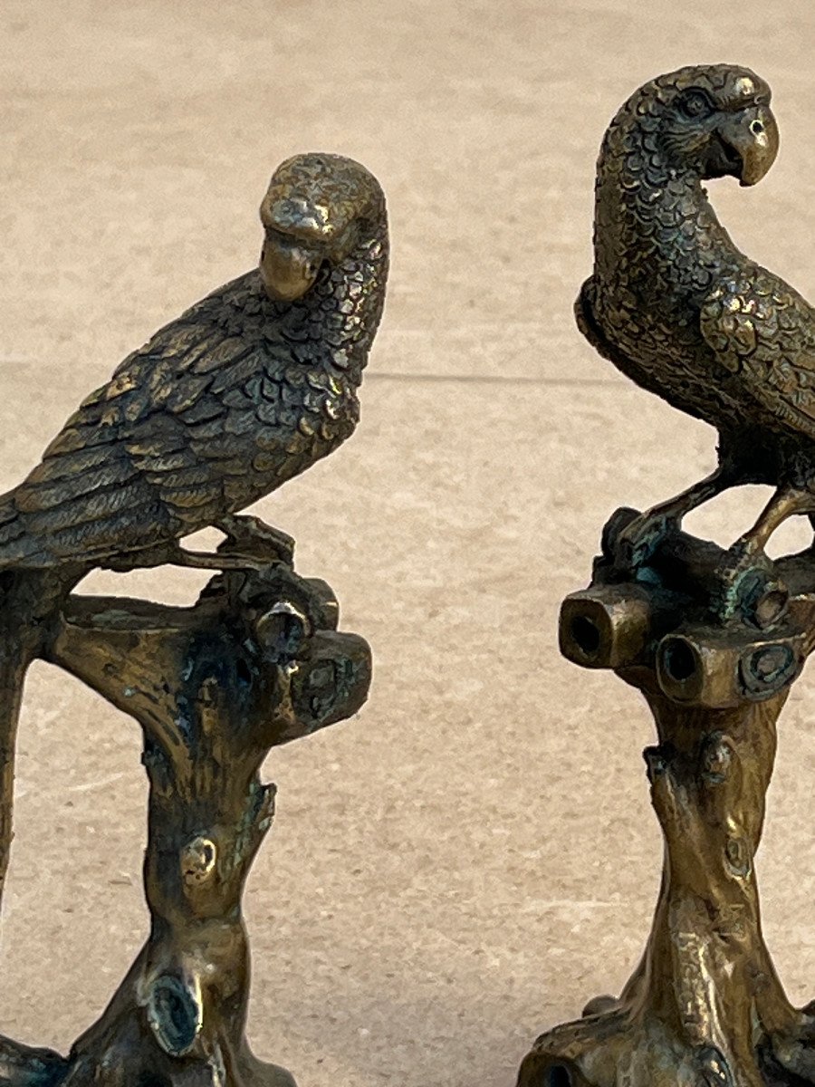 Pair Of Parrot Shaped Handle In Bronze, Mandalay Foundry, XXth Century Burma-photo-7