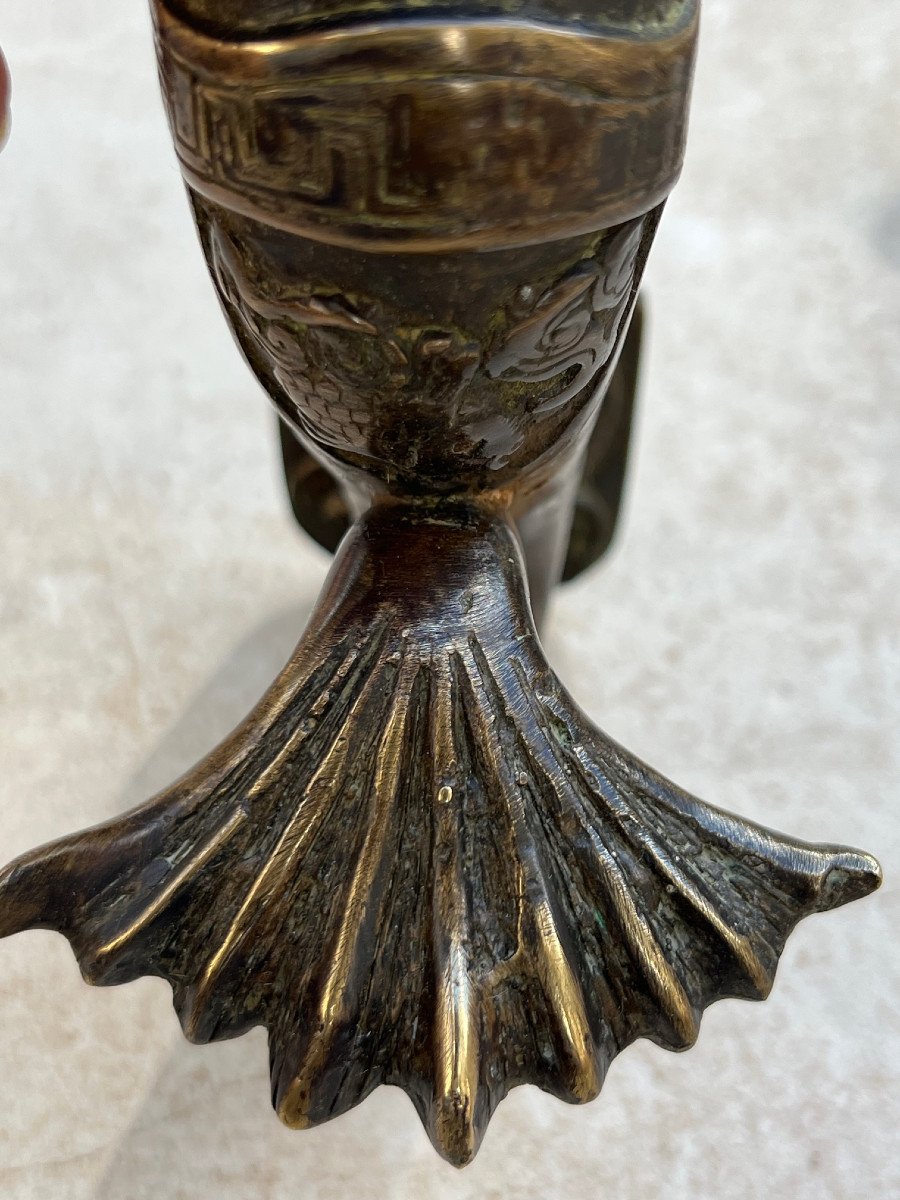 Paire De Poignée Forme Eléphant De Mer En Bronze, Fonderie De Mandalay ,xx é Siecle Birmanie-photo-2