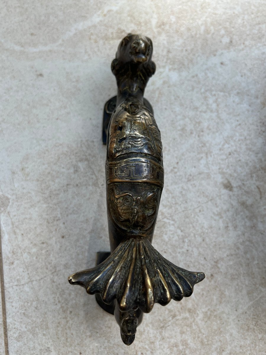 Paire De Poignée Forme Eléphant De Mer En Bronze, Fonderie De Mandalay ,xx é Siecle Birmanie-photo-5