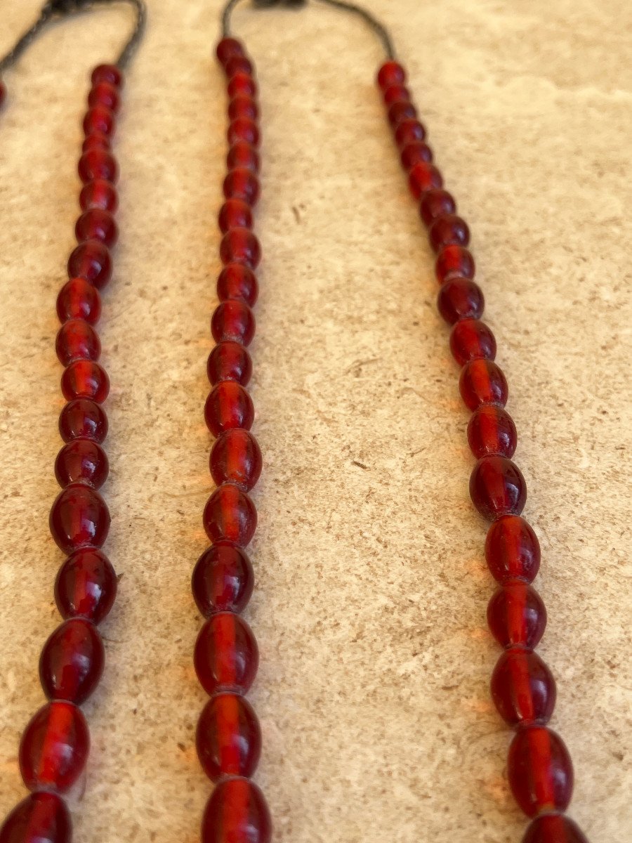 Pair Of Translucent Red Glass Paste Necklaces Province Kachin, Kayah Ethnic Group, Burma-photo-4