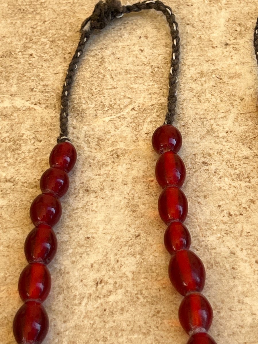 Pair Of Translucent Red Glass Paste Necklaces Province Kachin, Kayah Ethnic Group, Burma-photo-6