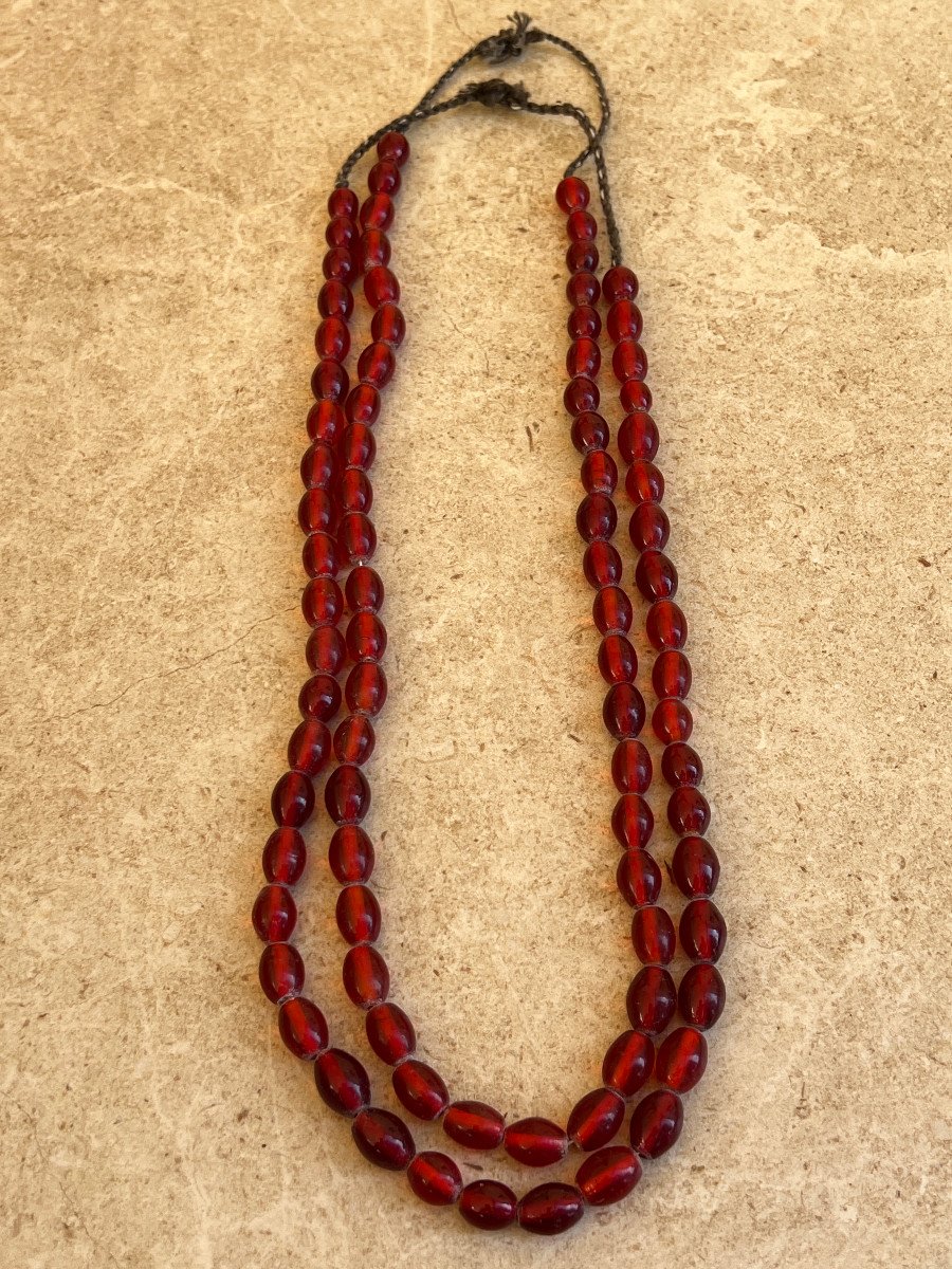 Pair Of Translucent Red Glass Paste Necklaces Province Kachin, Kayah Ethnic Group, Burma-photo-8