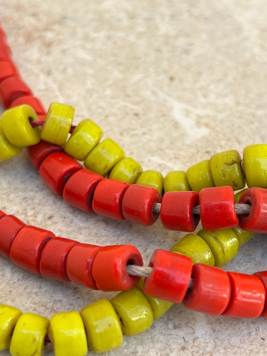 Long Collier  en pate de verre 4 mètre Tribal Kayah Birmanie -photo-3