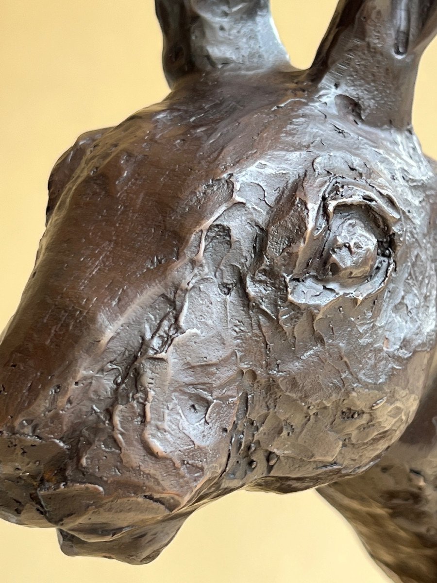 Lievre ,bronze Animalier Sur Marbre Noir-photo-3