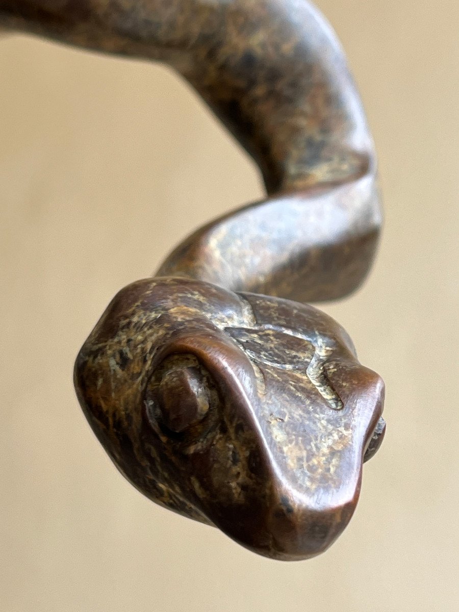  Bronze Animalier hyperréaliste  Serpent Sur Socle Marbre Noir  XXé Siécle .-photo-7