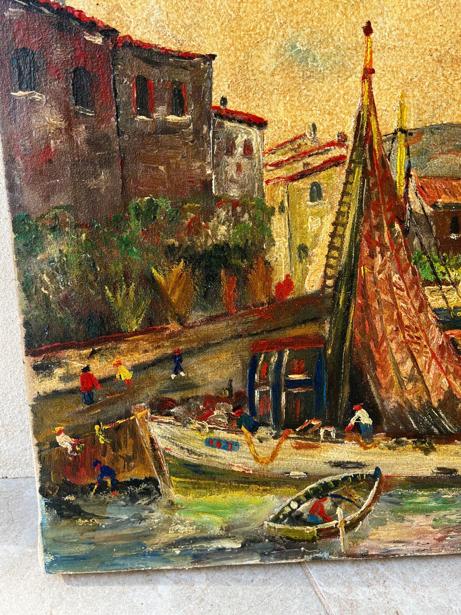 Peinture Marine Port mediteranée  1976