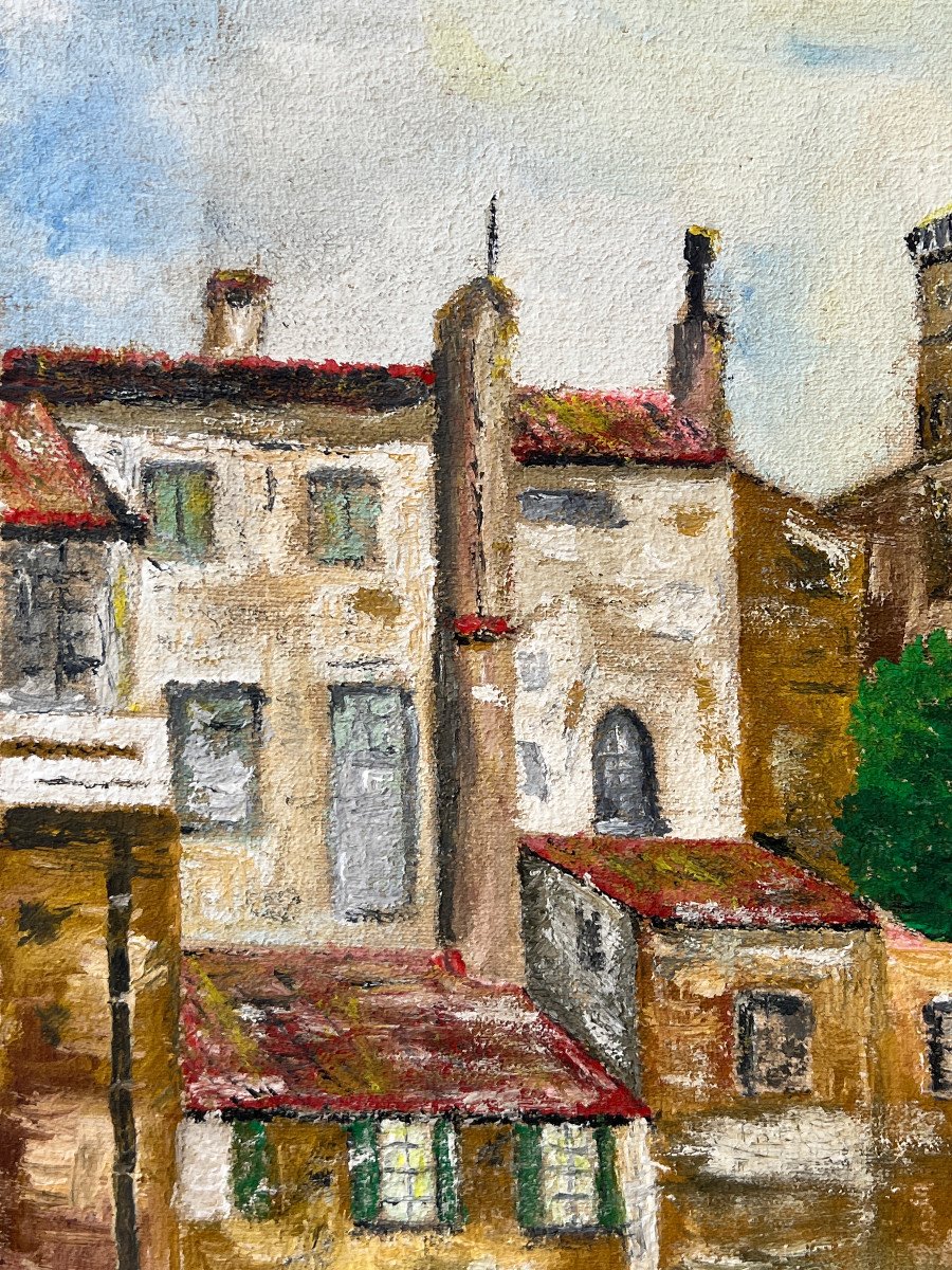 Paysage Marine Port De Mediteranée Huile Sur Toile XXé Siecle -photo-6