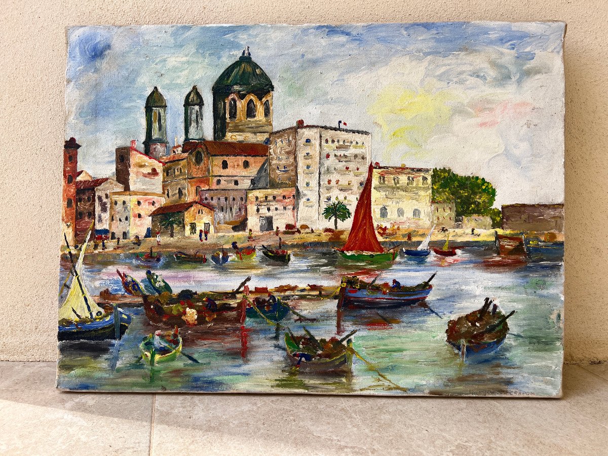 Peinture Marine Port Mediteranée  1970-photo-2