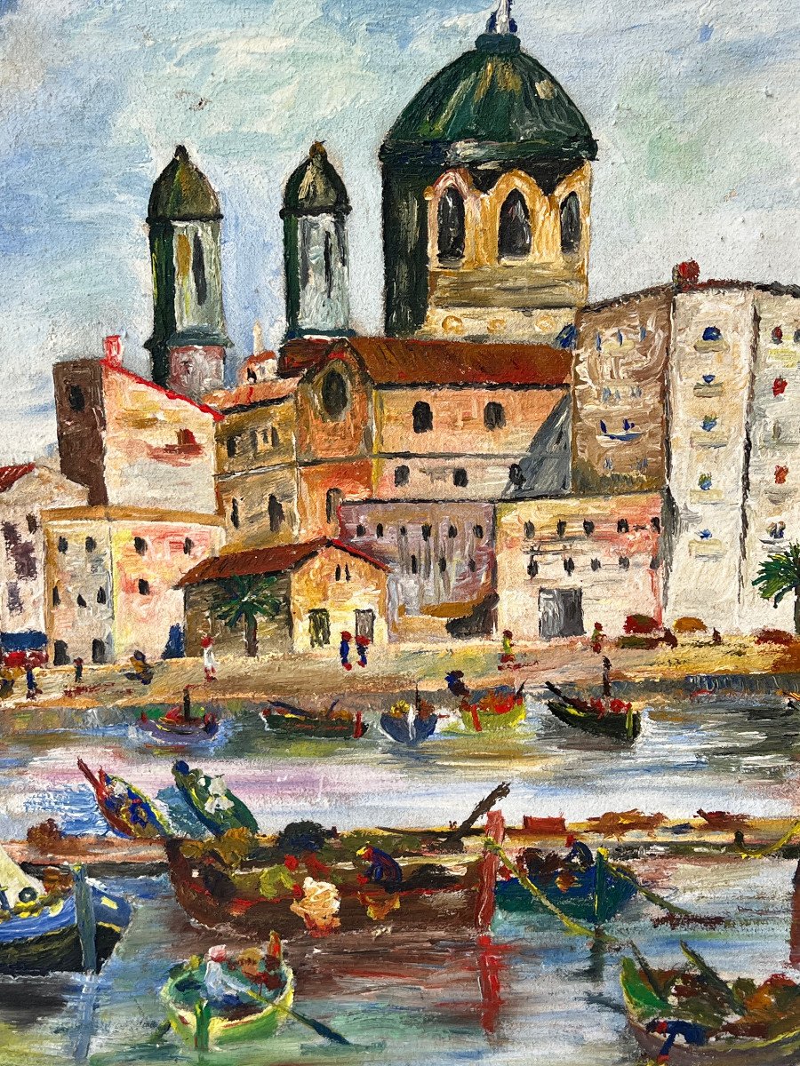 Peinture Marine Port Mediteranée  1970-photo-2