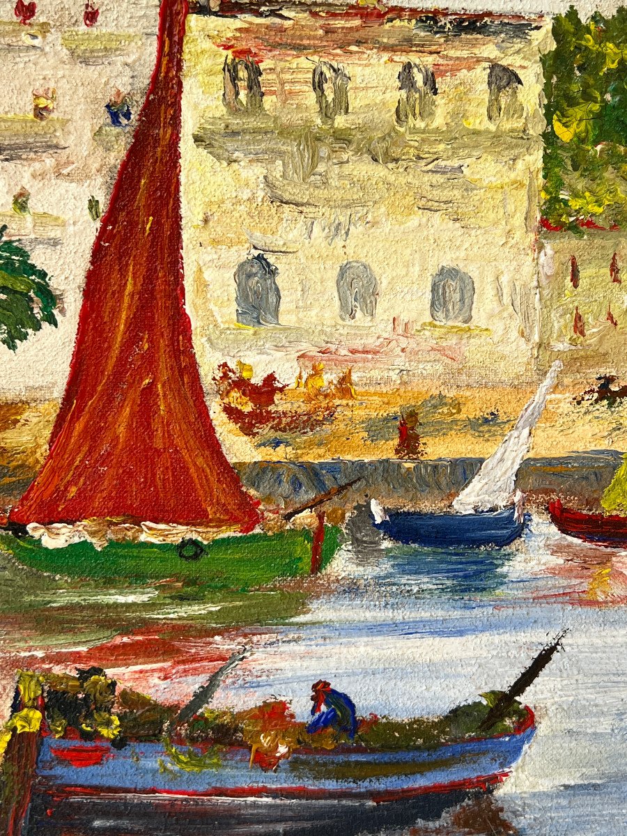 Peinture Marine Port Mediteranée  1970