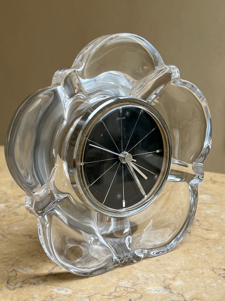 Daum Vintage Flower Crystal Desk Clock-photo-2