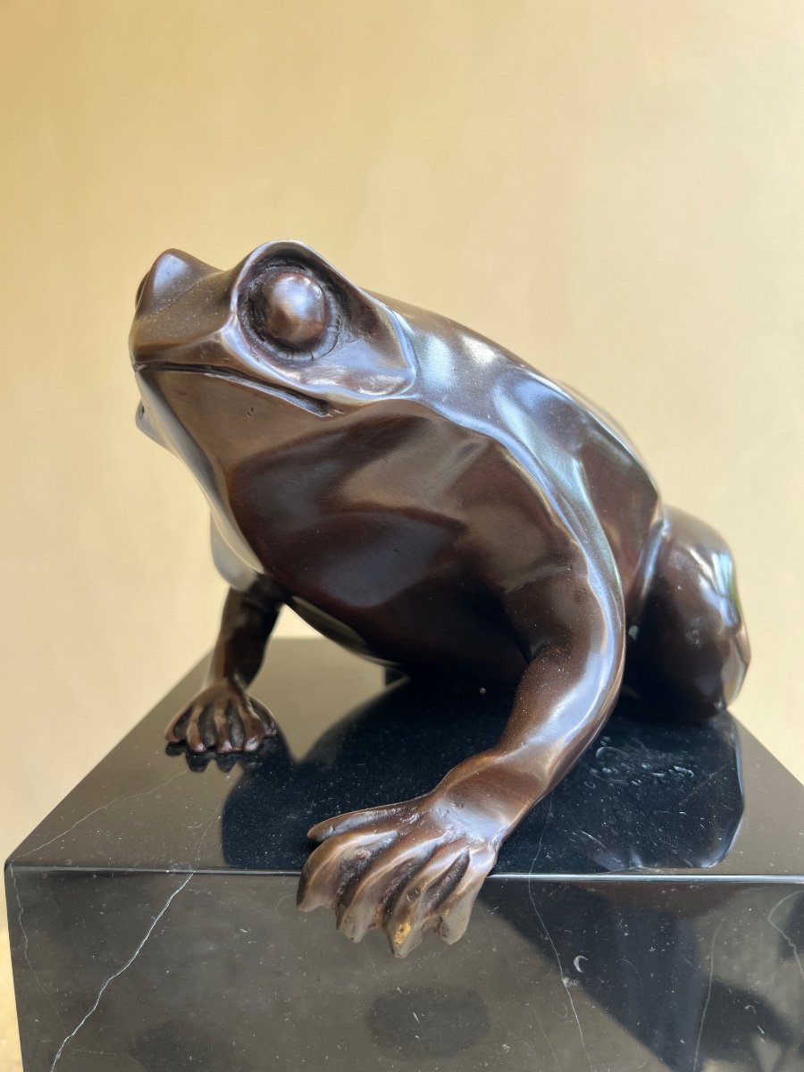 Animal Bronze Hyperrealism Frog Black Marble Base -photo-3